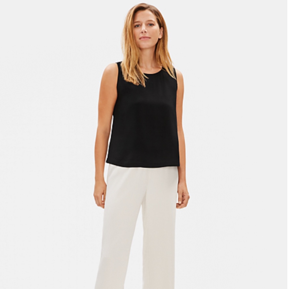 Eileen Fisher black silk crepe boxy shell